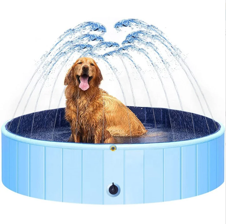 Foldable Plastic Pool For Dog And Kids Swimming Pool With Sprinkler Outside Pools