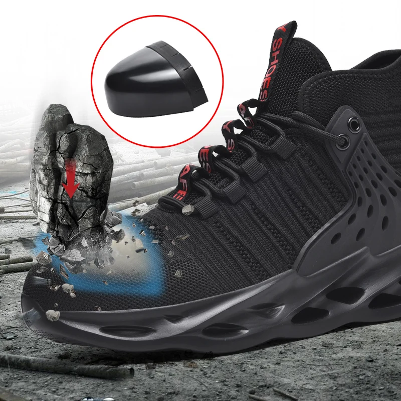 회전 버튼 신형 남성용 하이탑 안전화, 충격 및 천공 방지 작업화, 패션 남성용 스니커즈, 안전 전문화
