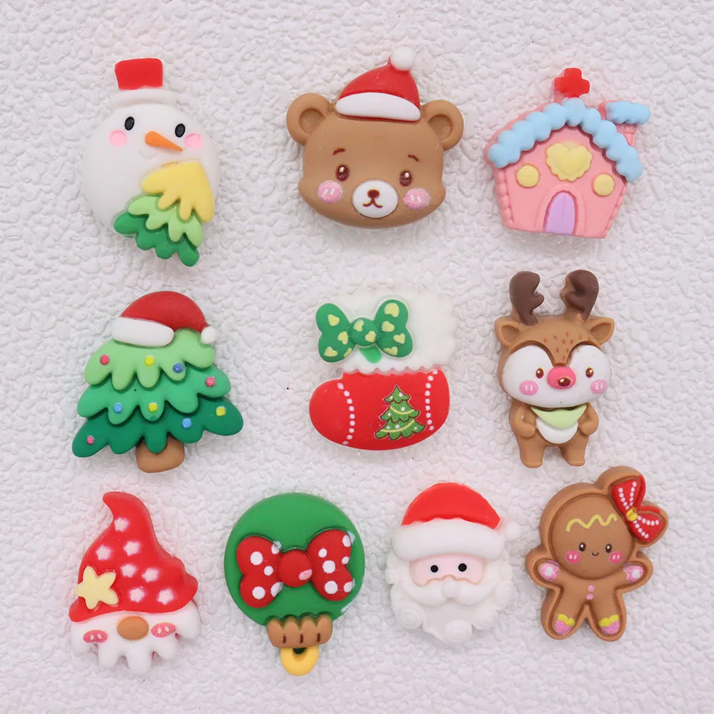 1-10pcs Deer Bear Santa Claus Snowman Socks Christmas Resin Shoe Charms Hole Slipper Accessories Garden Shoes Button Decoration