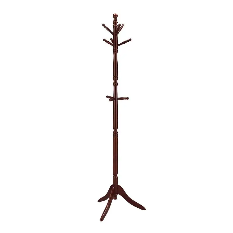 

71.5 Inch Tall Wooden Swivel Coat Rack with Cherry Finish for Home or Office Use