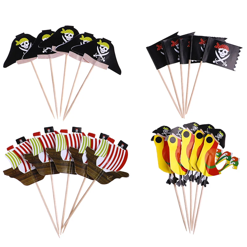 20pcs Food-Grade Pirate Theme Cake Picks Unique Design Cake Insert Card For Party Birthday Party Decoration