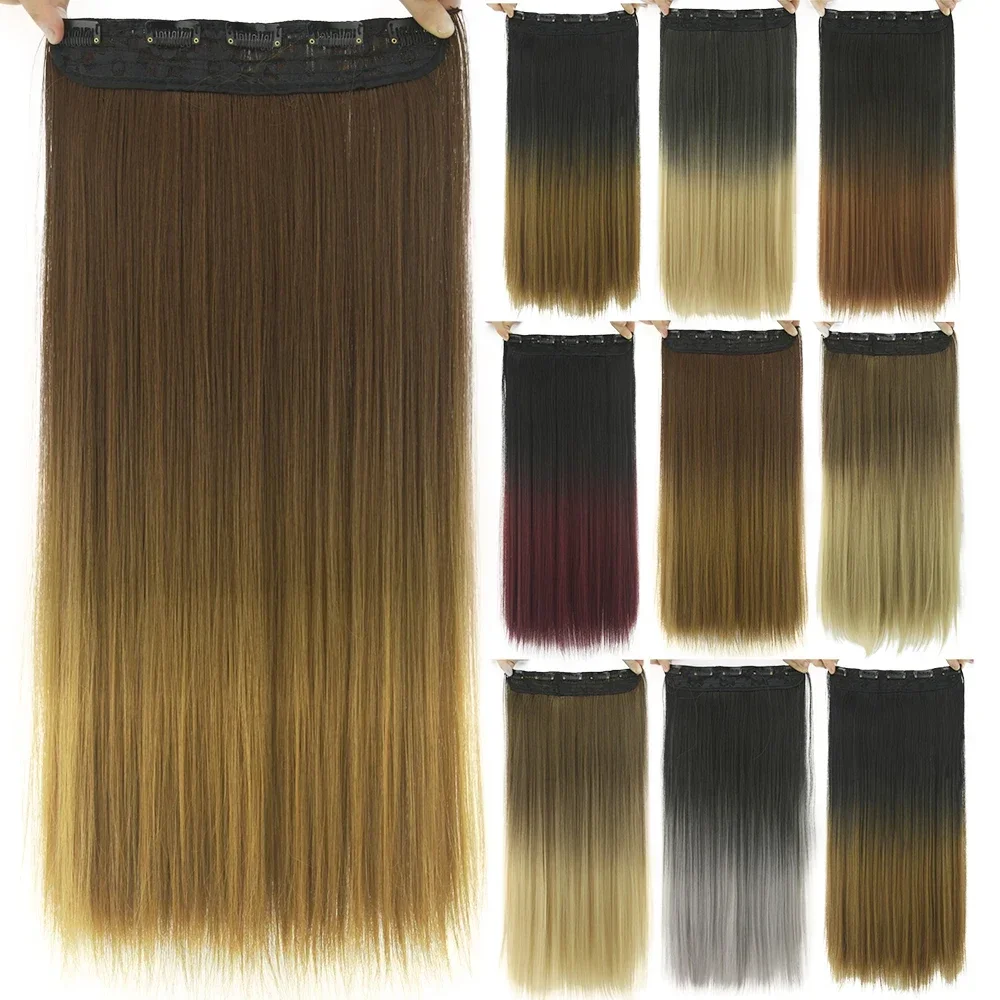 

Synthetic Straight Ombre Brown Clip in Hair Extensions Hairpiece Fake Hair on Hairpins for Women Cabelo Postiche Nephaar