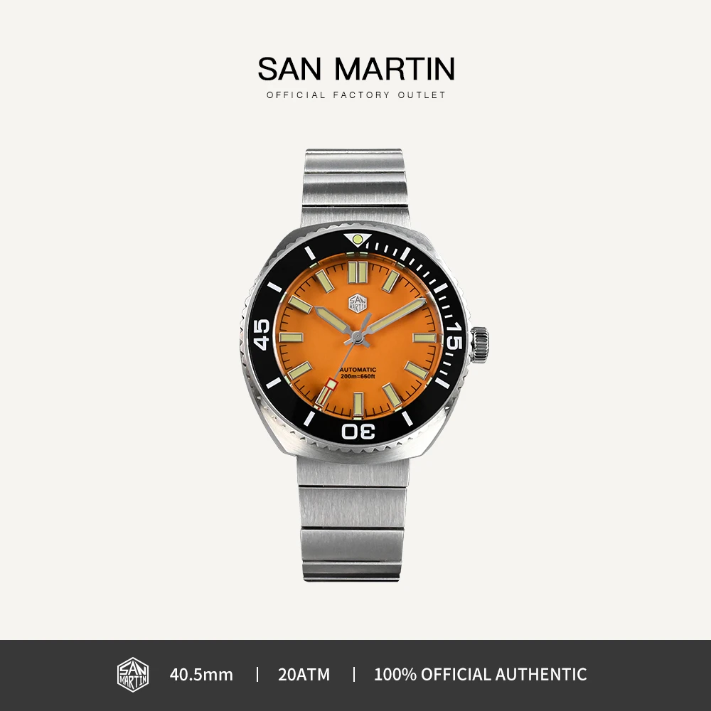 

San Martin 40.5mm Men Diver Watch NH35 Automatic Mechanical Stainless Steel Sapphire 200m Waterproof Luminous Timepiece SN0045