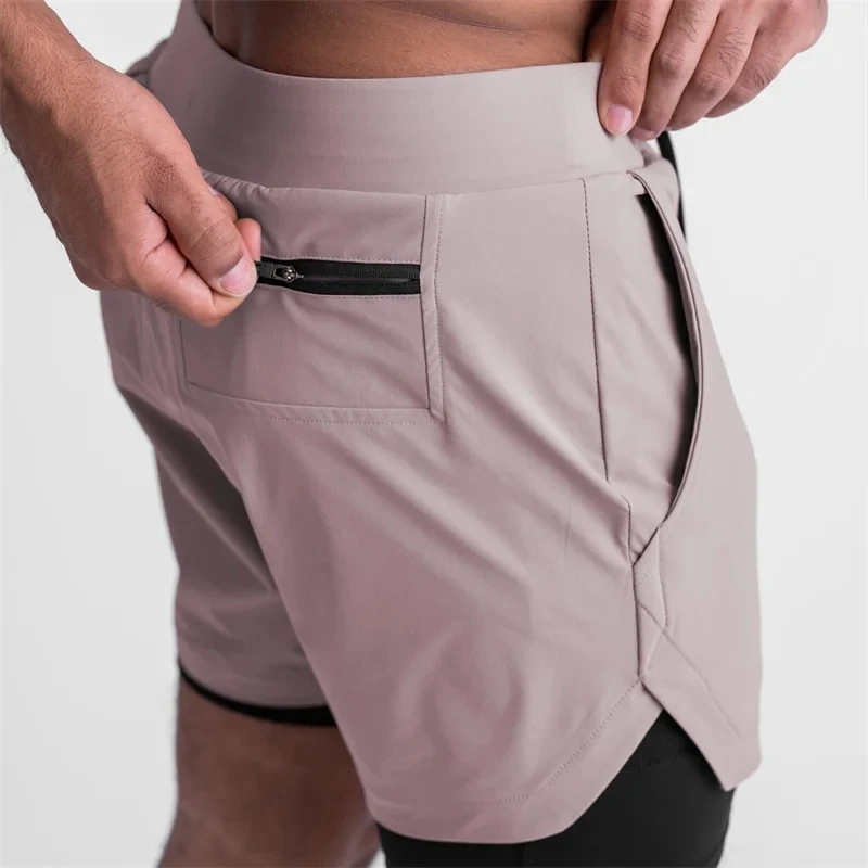 Double-deck camouflage men shorts gyms fitness pants summer running training woven shorts men quick drying 2 in 1 sports shorts
