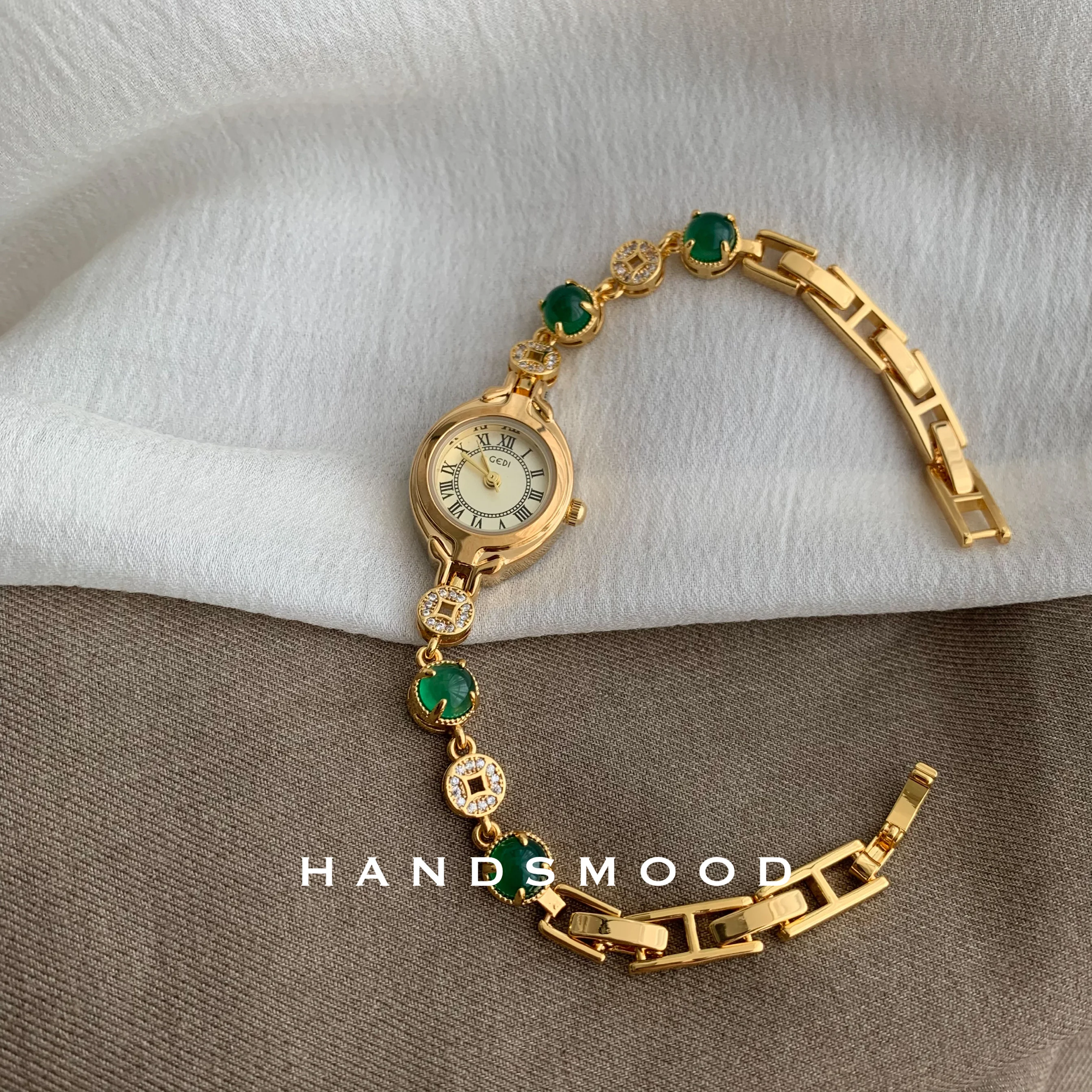 

New luxury green chalcedony gold small dial exquisite ladies quartz watch female high quality watch gift jewelry for women