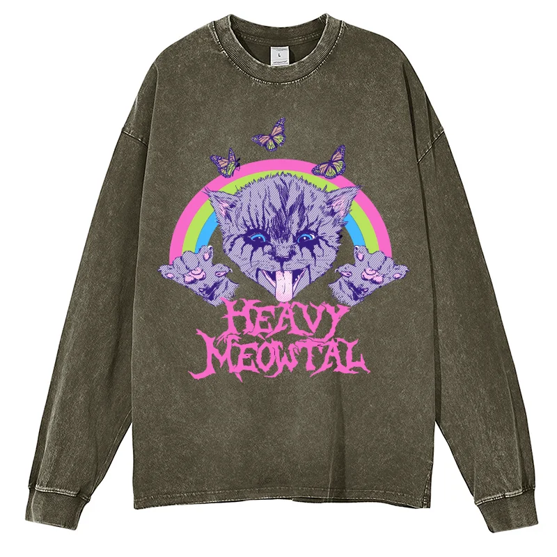 Hip hop vintage washed denim skull printed long sleeved sweatshirt for men and women, couple outfit for autumn and winter, new p