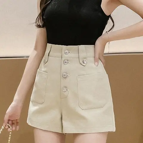 High-waisted Suit Shorts for Women Thin Loose and Slim A-line Hip Wide-leg Casual Pants