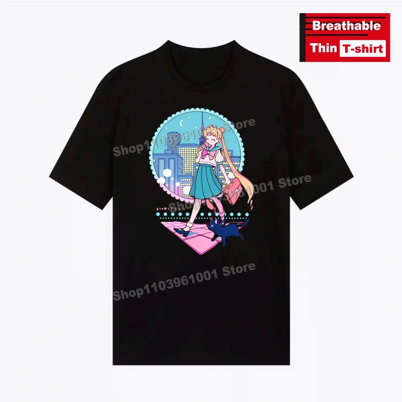 

Japanese Popular Anime Printed - Cute Sailor suit Girl T-shirt y2k Harajuku Casual Women Short Sleeve Black Breathable Thin Tees