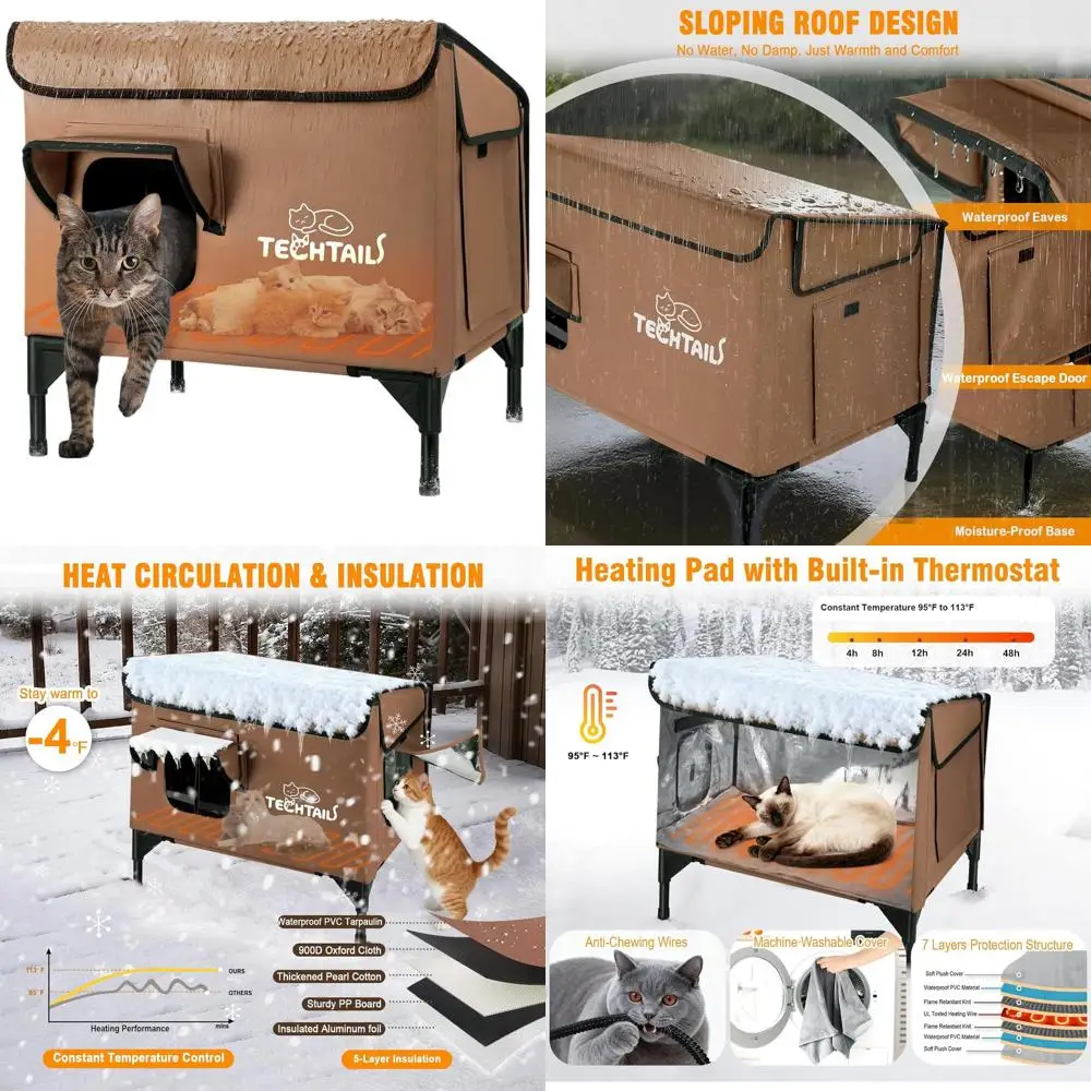 

Insulated Outdoor Cat House with Slanted Roof, Easy Door, Heating Pad, and Elevated Shelter for Stray Cats