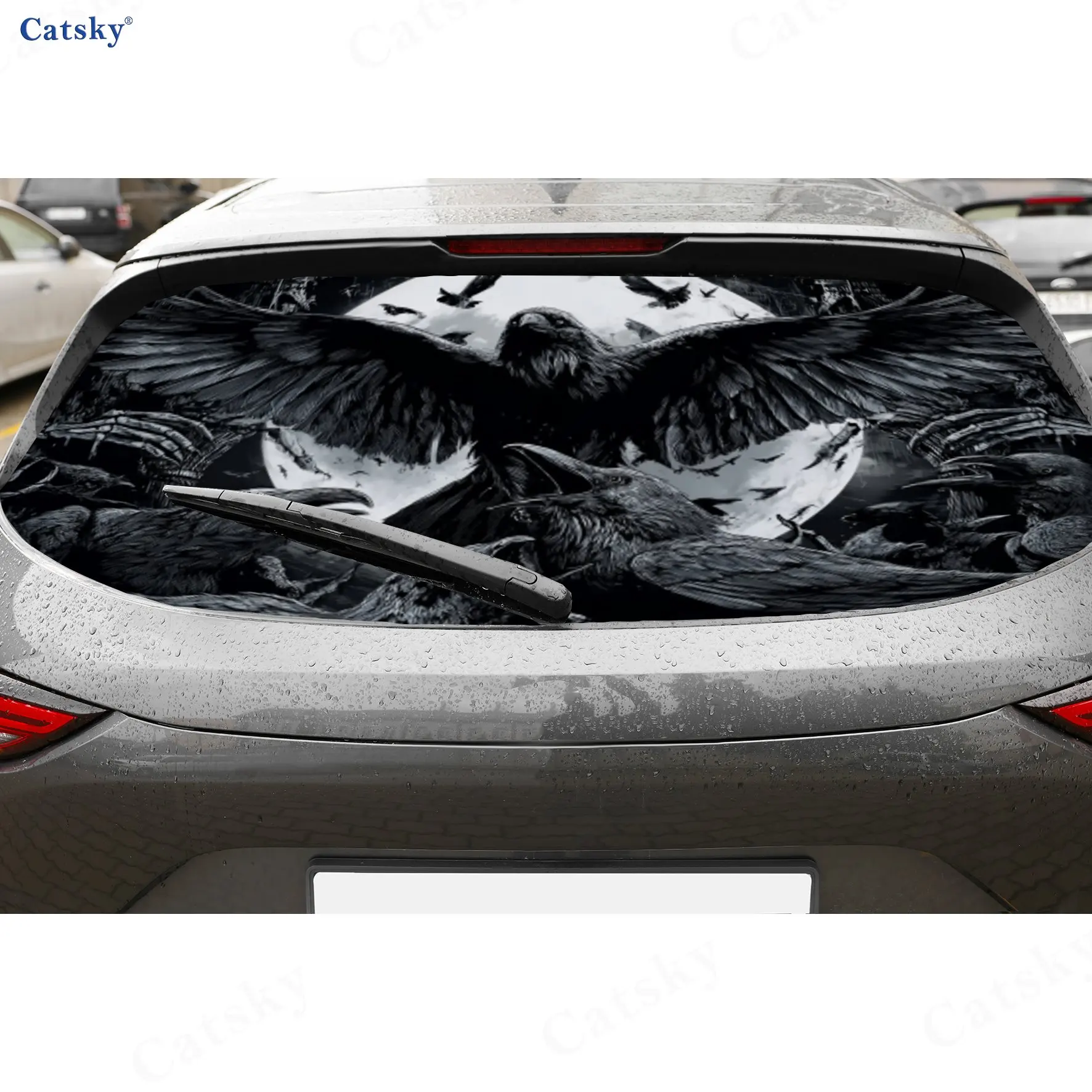 تغذية غراب القمر على الجثث مادة PVC ملصق نافذة السيارة الخلفي المقاوم للماء ذاتي اللصق، سهل اللصق دون السقوط، وات #1