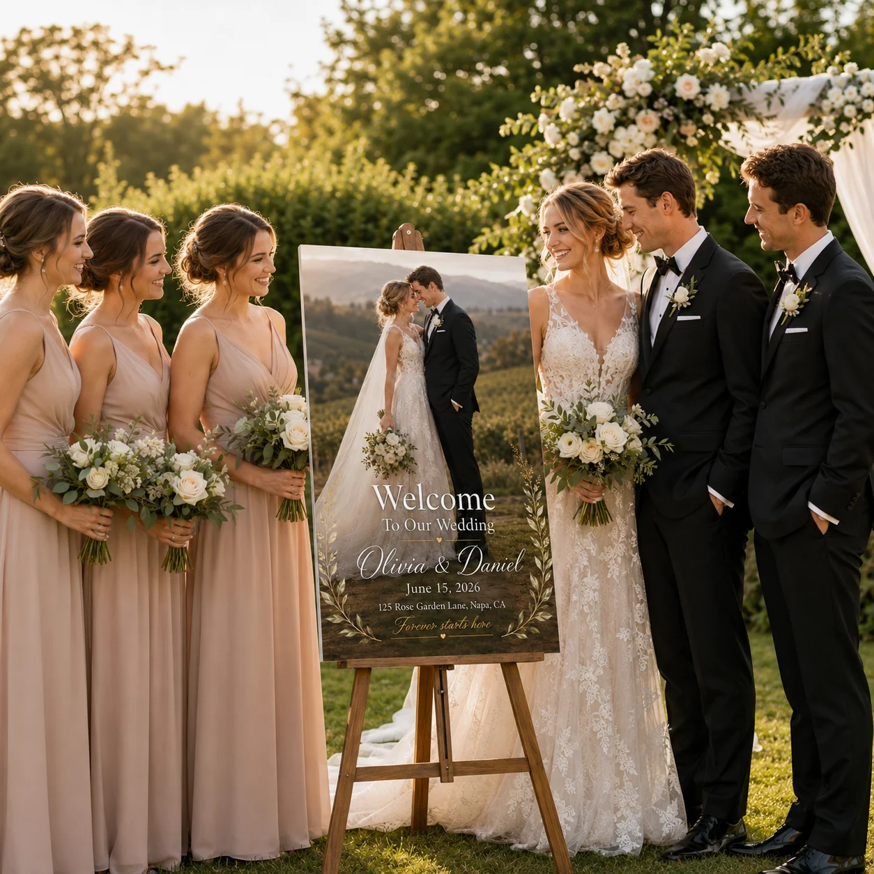 Custom Wedding Welcome Sign with Photo, Personalized Name Date Poster for Wedding Reception Ceremony Engagement Party Decor - view 5