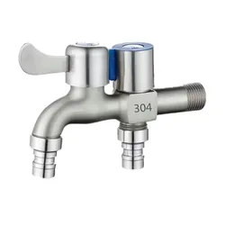 Stainless Steel Faucet Double Outlet Dual Control Water Tap One in Two Out Faucet 1/2