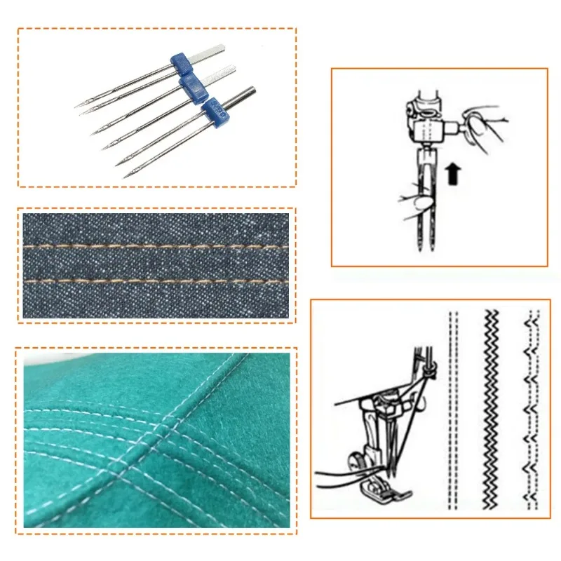 2/3/4mm stalowa maszyna do szycia podwójne igły akcesoria do maszyn do szycia domowego do uszczelniania krawędzi haftowane i zestaw stopek