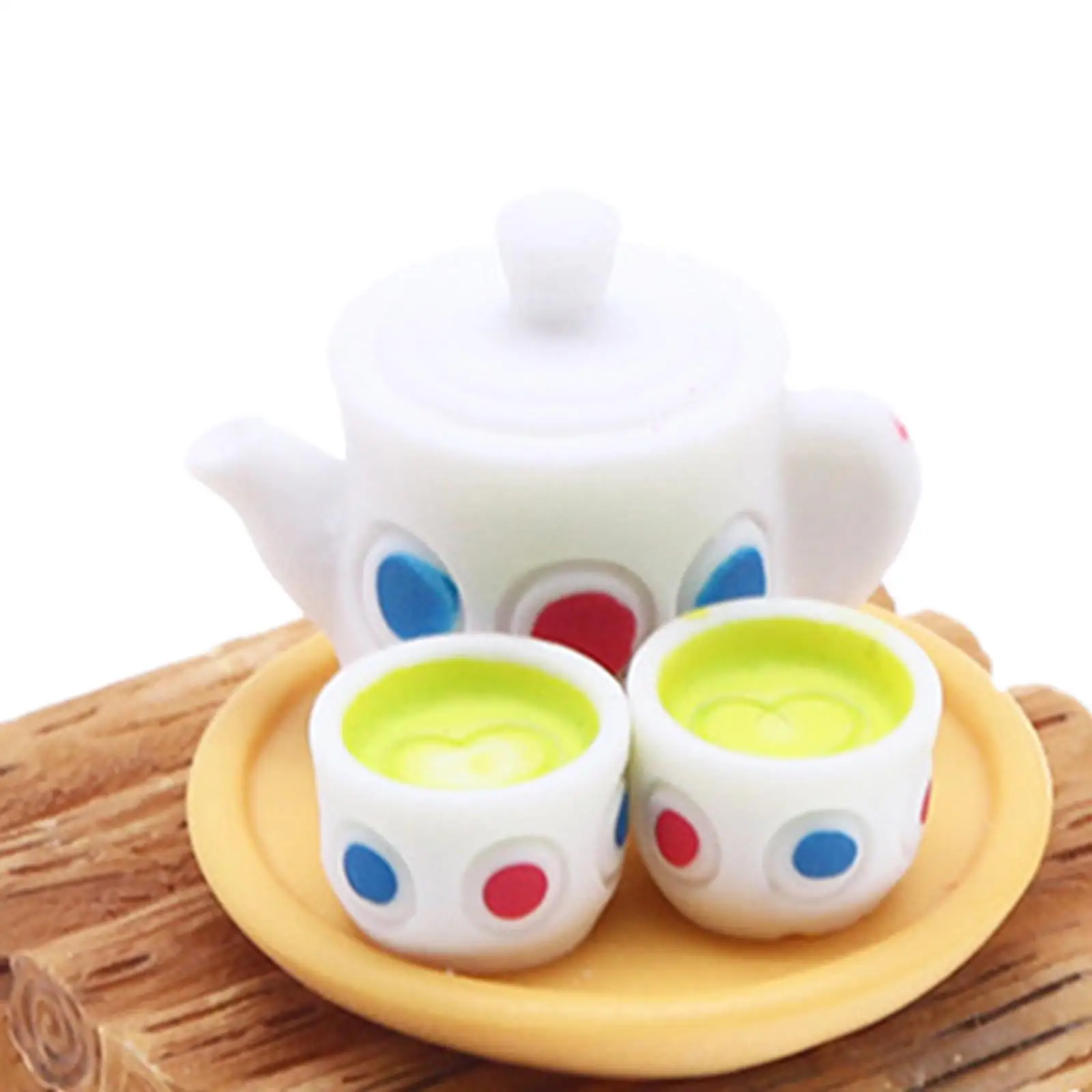 Miniature Doll House Tea Set Miniature Scene Pretend Playset Dollhouse Furniture 1/12 for DIY Scene Fairy Garden Holiday Gifts