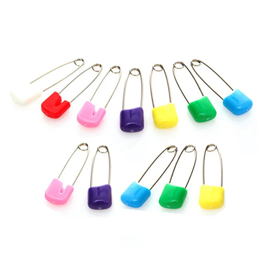 

100pcs Safety Pins Colored Steel Diaper Pins For Babies Nursing Cloth Size L Locking Plastic Head Fastening Craft Sewing