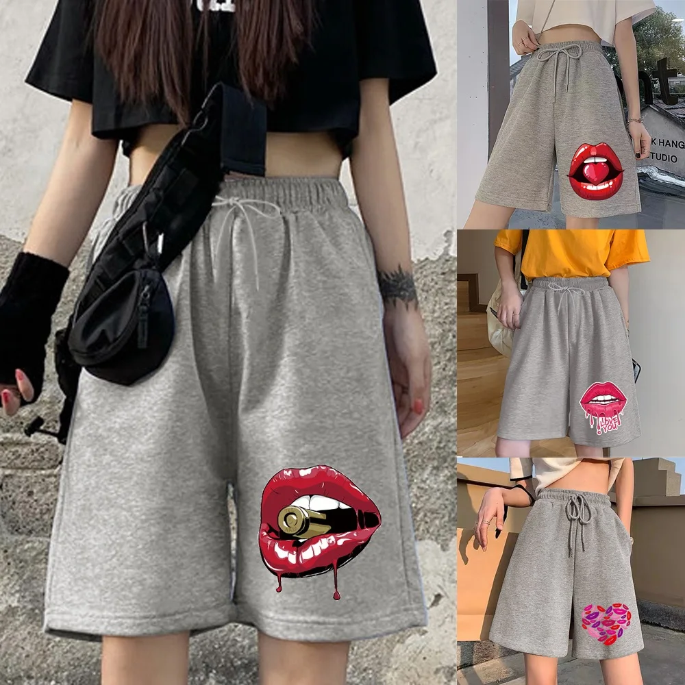 

Women's Fashion Shorts Sexy Lips Series Printed Student Harajuku Simple Shorts Women's Elastic Band Casual Cropped Pants