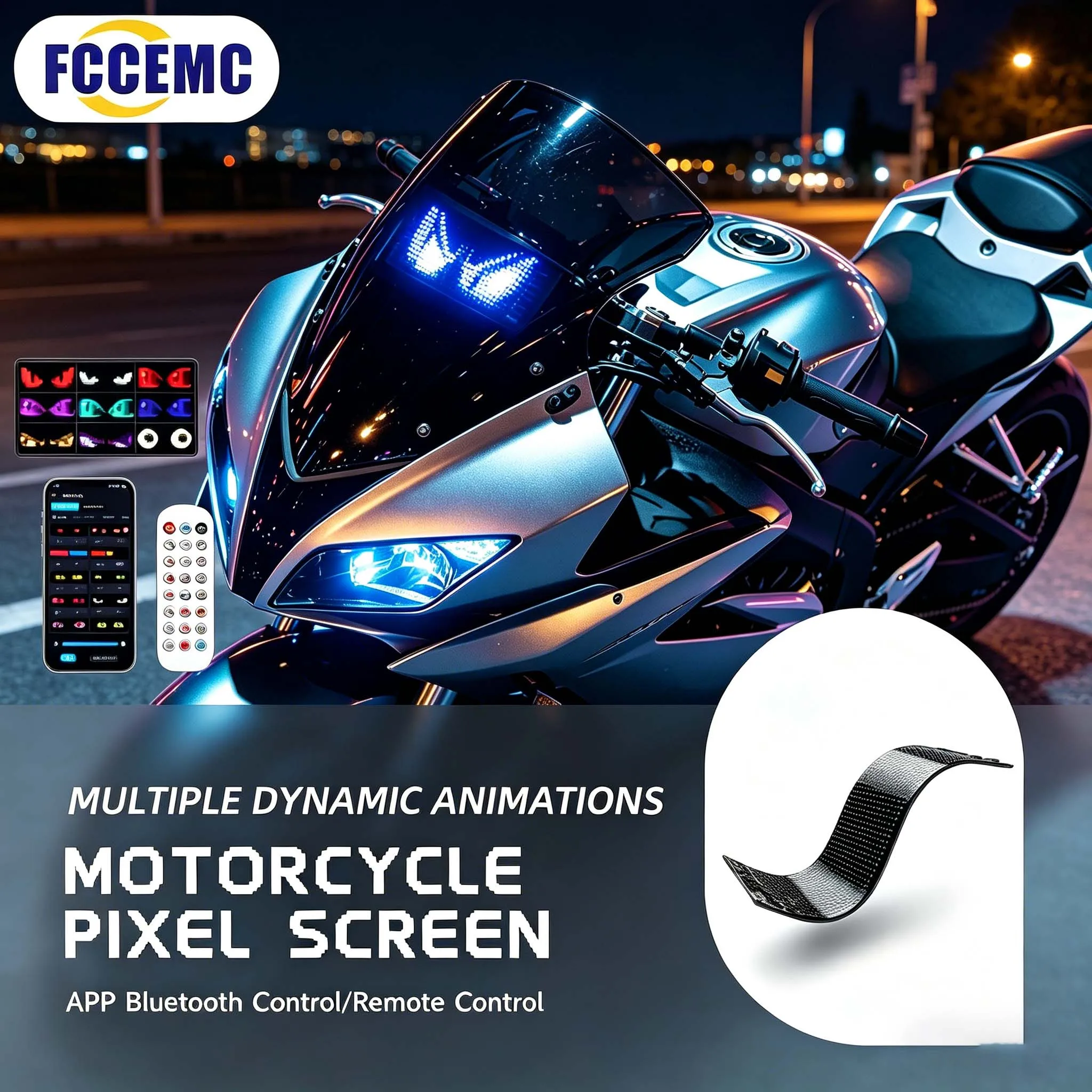 Motorcycle LED Devil Eyes Light USB Flexible APP Remote Windshield Decorative Display Screen Lamp Motorbike Car Accessories