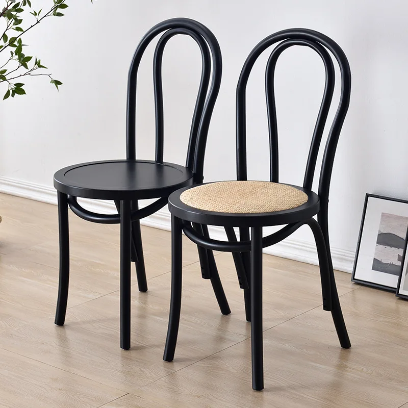 

Nordic solid wood dining chair home armchair online celebrity medieval chair milk tea shop American retro silent rattan chair