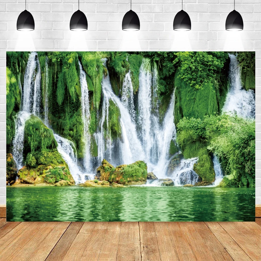 Nature Waterfall Backdrop for Photography Forest Trees River Stone Landscape Adult Kids Portrait Photo Background Photostudio