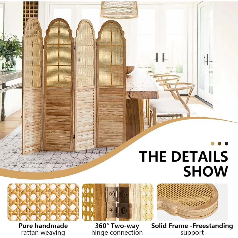 مقسم غرفة الروطان بطول 6 أقدام مع إطار من الخشب الصلب: شاشة خصوصية محمولة قابلة للطي للتقسيم المثالي #5