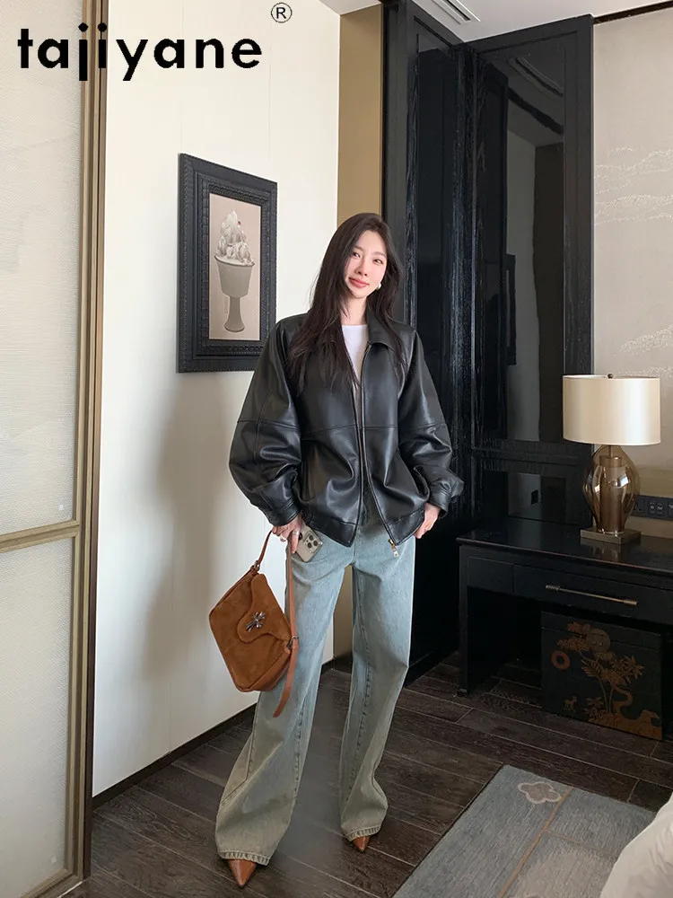 TAJIYANE Veste en cuir 100% peau de mouton pour femme, veste courte élégante en cuir véritable, manteau décontracté pour femme, collection Printemps 2026, vêtements pour femme 자켓
