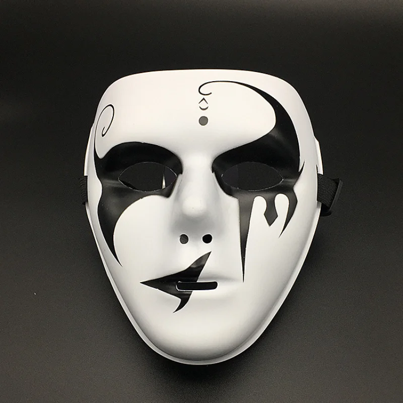 Máscara facial de Halloween para homens, adereços de máscaras, hip hop, adulto, pintado à mão, branco, dança de rua, 1pc