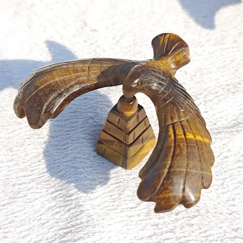 

Natural Yellow Tiger Eye Stone Pyramid Balancing Rotating Eagle Figurine Gemstone Animals Chakra Healing Product Gift 1pcs