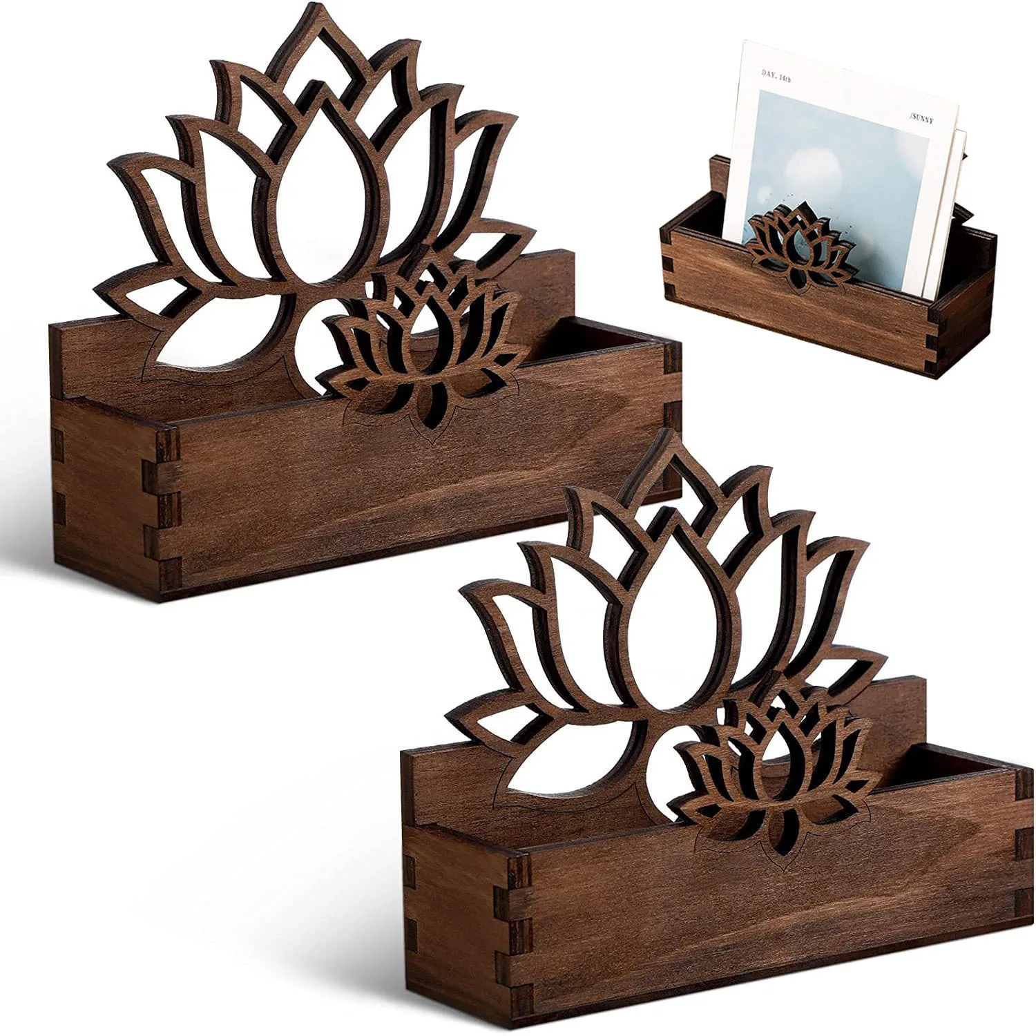 

Wooden lotus card holder, original wood card holder, card box, card storage box, vintage hollow-out design