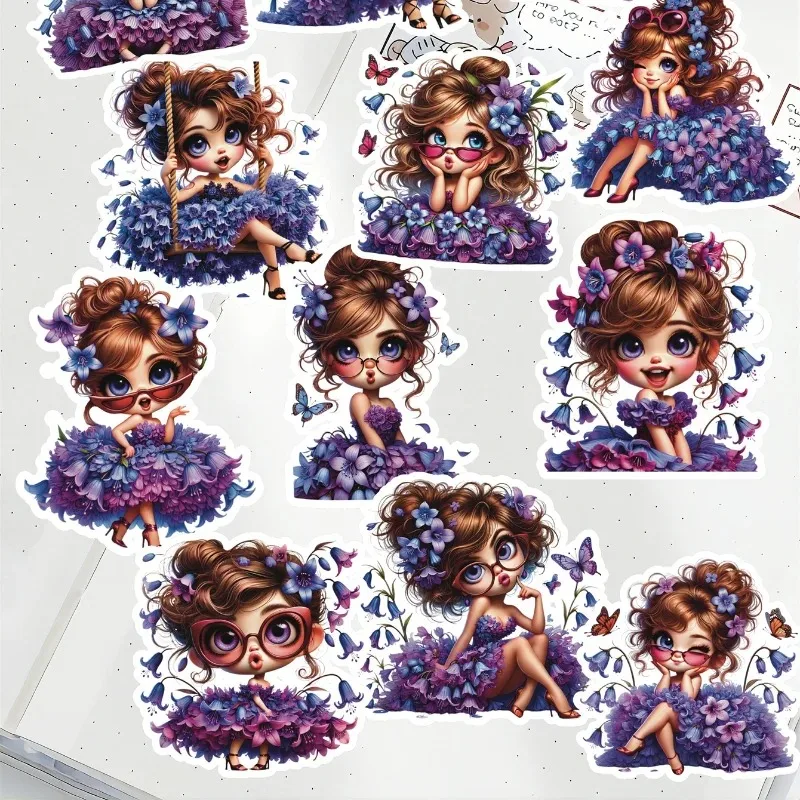 

17pcs Cute purple flower fluffy skirt cartoon girl stickers Decoration DIY Scrapbooking Journal Phone Diary Album Planner