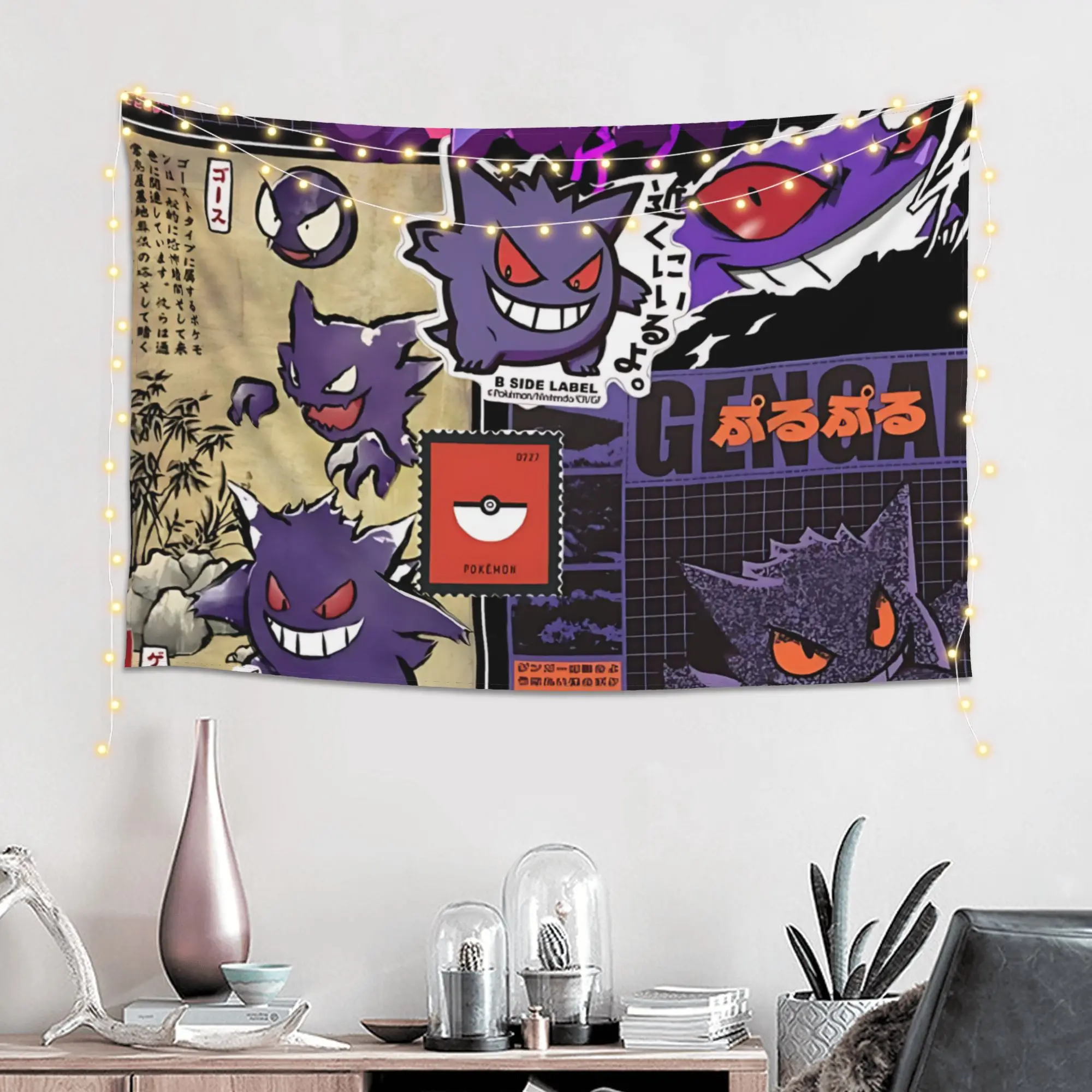 Pokemon Gengar Crack Texture Cutecore Tapestry Room decoration  Home Decoration Tapestry Decor Accessories Cute Room Decor