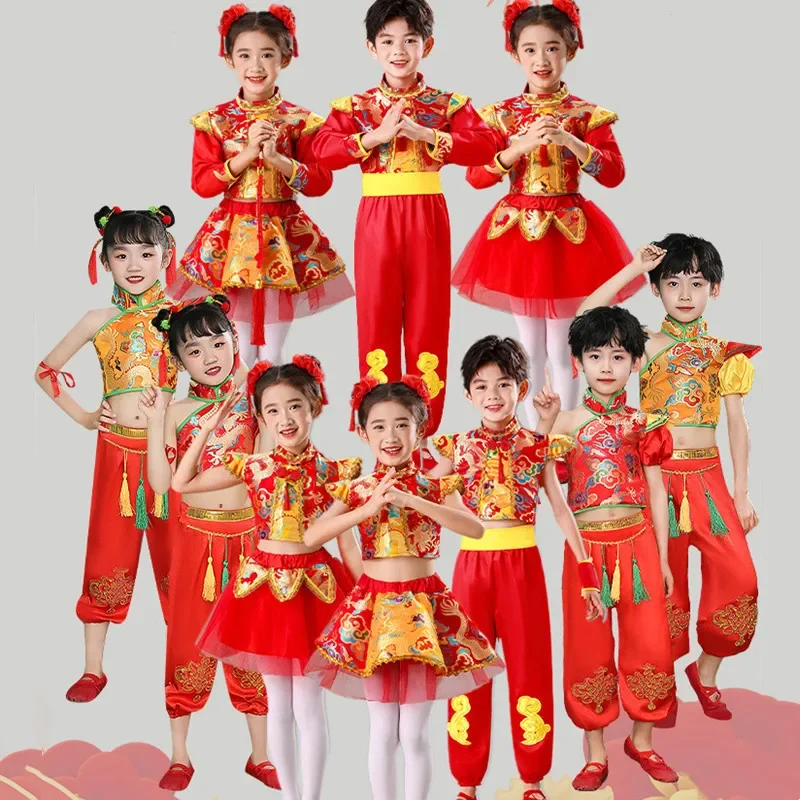 

Summer Children's Sets Performance Costumes Suit Baby Girl Clothes Festive Stage Boys Outfits Cosplay Red Two Piece Set Kids