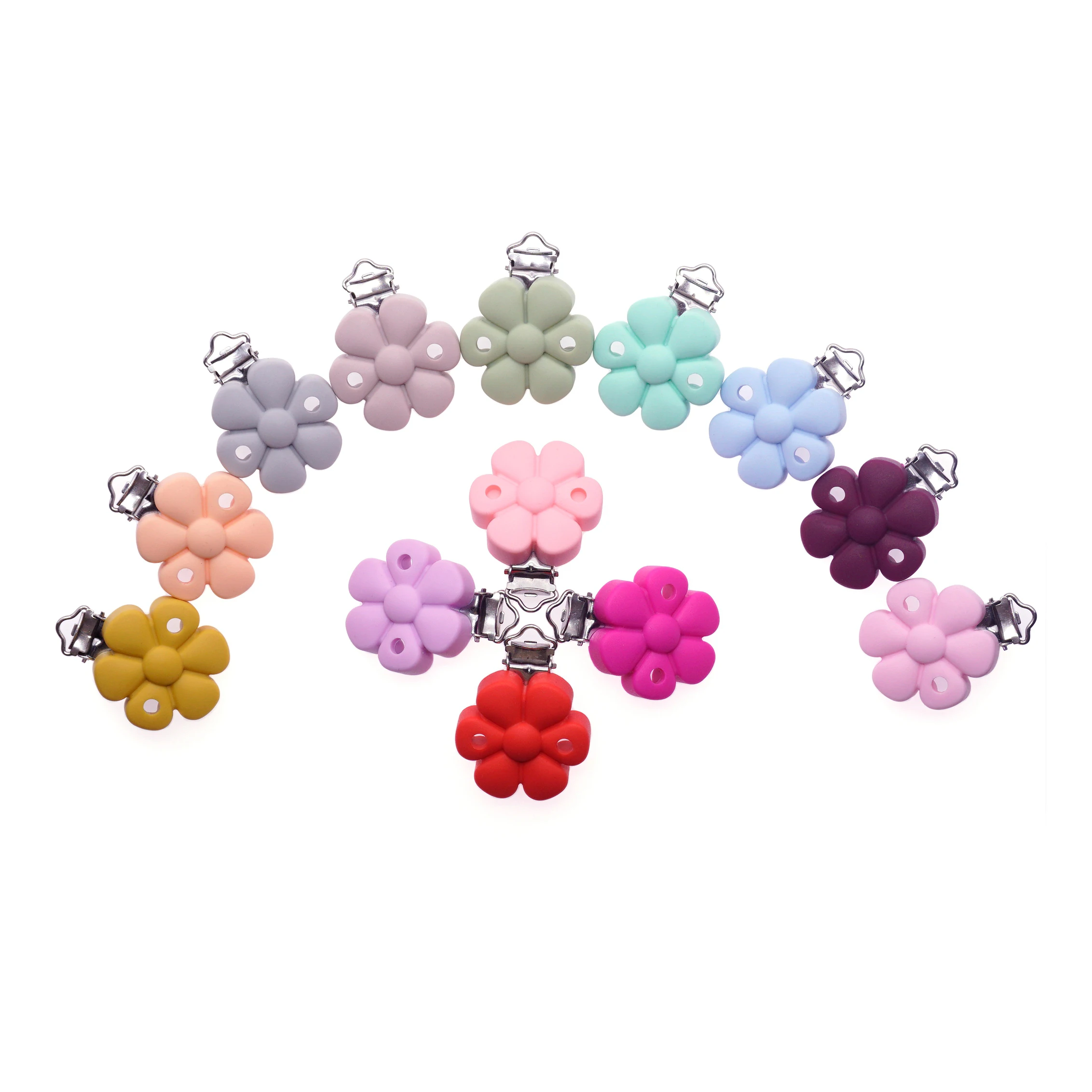 10 個カラフルな花の形のシリコーンおしゃぶりクリップおしゃぶりおもちゃ看護赤ちゃん DIY おしゃぶりダミーホルダーチェーン幼児用