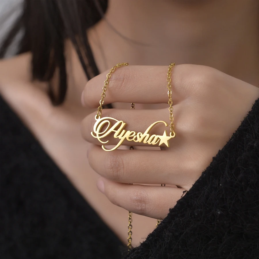 Acheerup – collier chaîne avec boîte à nom personnalisée pour femmes, pendentif en acier inoxydable et Zircon, bijoux cadeau