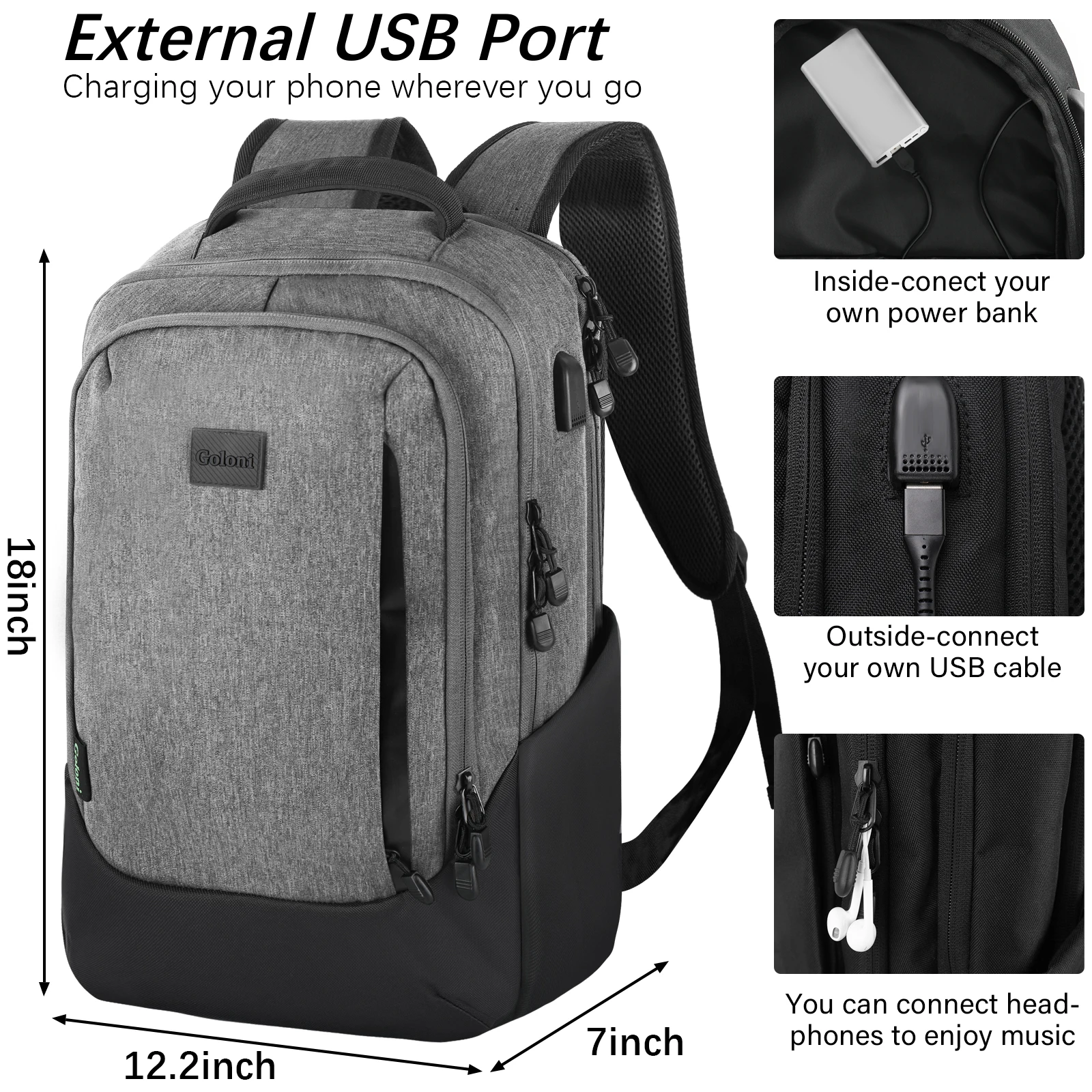 Multi-functional Travel Backpack, Large Capacity for Men Women Waterproof Business Work Bag, College Laptop Backpack with