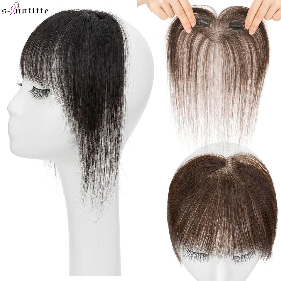 

S-noilite 1 шт., челка из натуральных волос, бахрома из натуральных волос, французская челка, наращивание волос, 10 г, черная челка с 4 зажимами