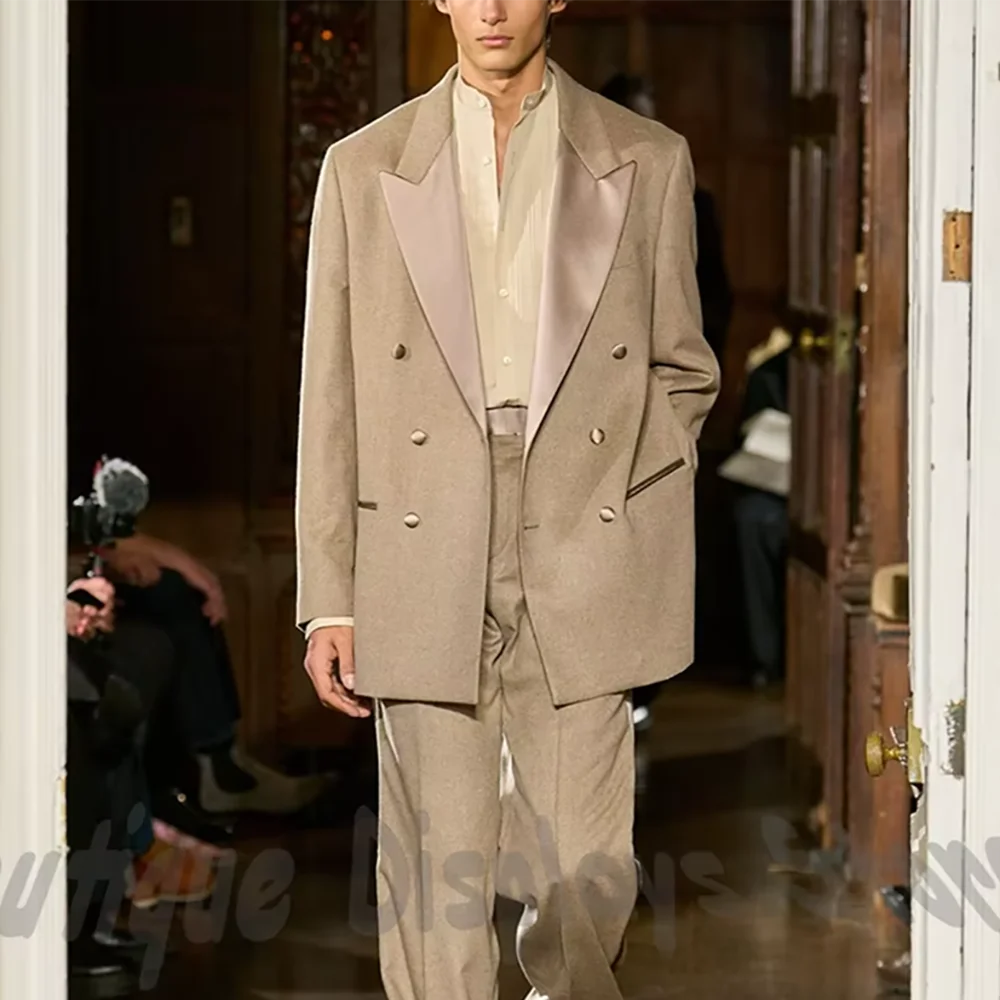 

Stylish Design Men's Suit Satin Peak Lapel Double Breasted Blazer Pants High End Casual Office Show Party Elegant Outfit 2Piece