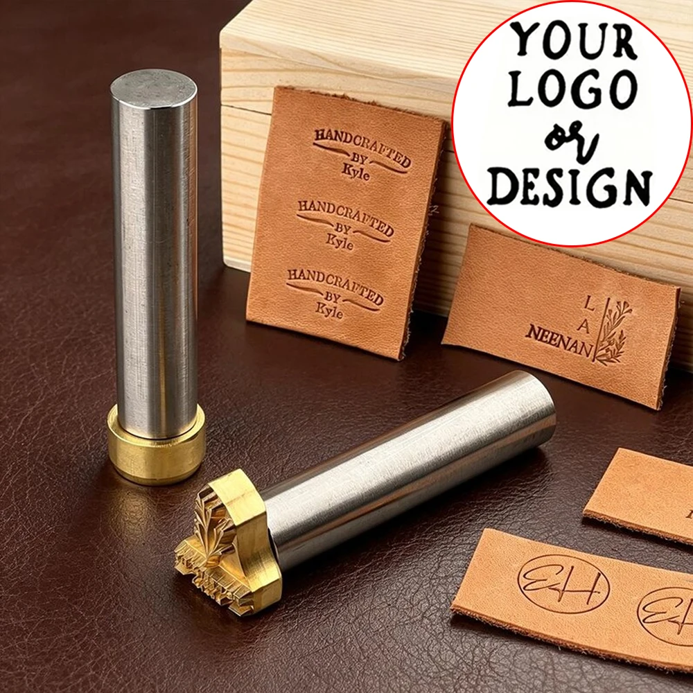 Timbro in ottone personalizzato per pelle, timbro a pressione con manico per incisione logo, strumento per lavorazione pelle, sigilli M8 Brand