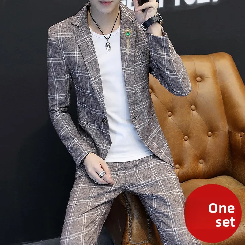 

Casual Sle Men's Tee-Piece Suit Wedding Attire Spring Autumn Faionable Slim Fit Single Breasted Polyester Fiber Suit