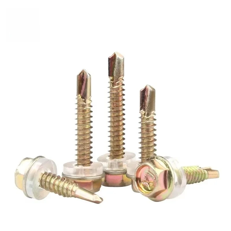 M4.8 M5.5 Carbon Steel Hex Head Self Drilling Tapping Screws / Color Zinc Plated Dovetail Screws with EPDM Washer for Roofing