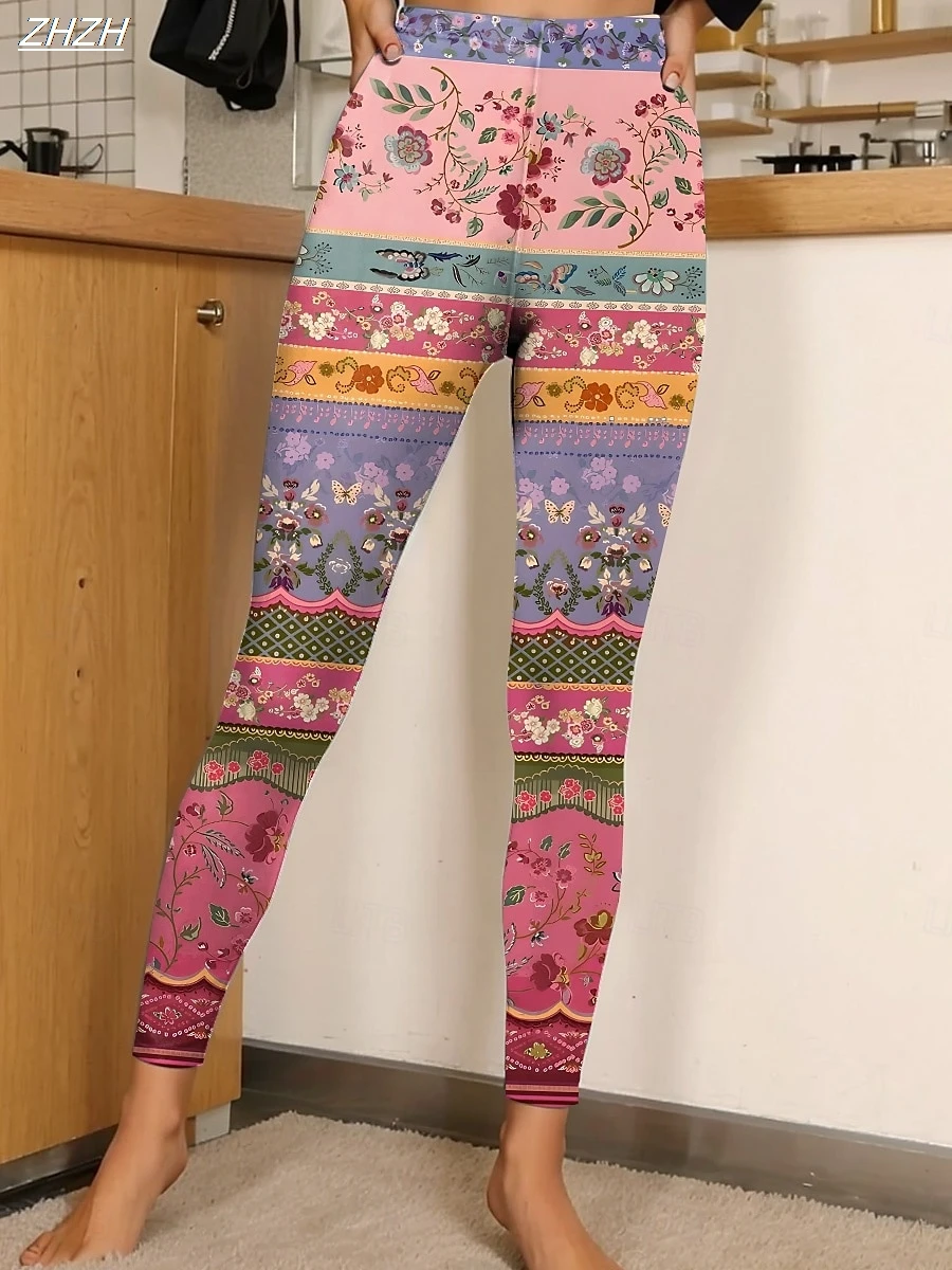 กางเกงเลกกิ้งผู้หญิงลายชนเผ่า ปี 2025 ผ้าโพลีเอสเตอร์ผสมสแปนเด็กซ์ ยืดหยุ่น เอวยางยืด กระชับทรง เหมาะสำหรับฤดูใบไม้ร่วง ฤดูหนาว สไตล์สตรีทแวร์