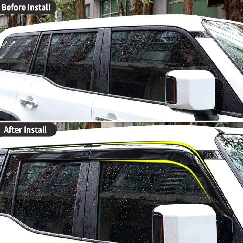 For Land Cruiser Prado LC250 Acrylic Black Window Visors Rain Guards Door Window Sun Visor Exterior Accessories Tape
