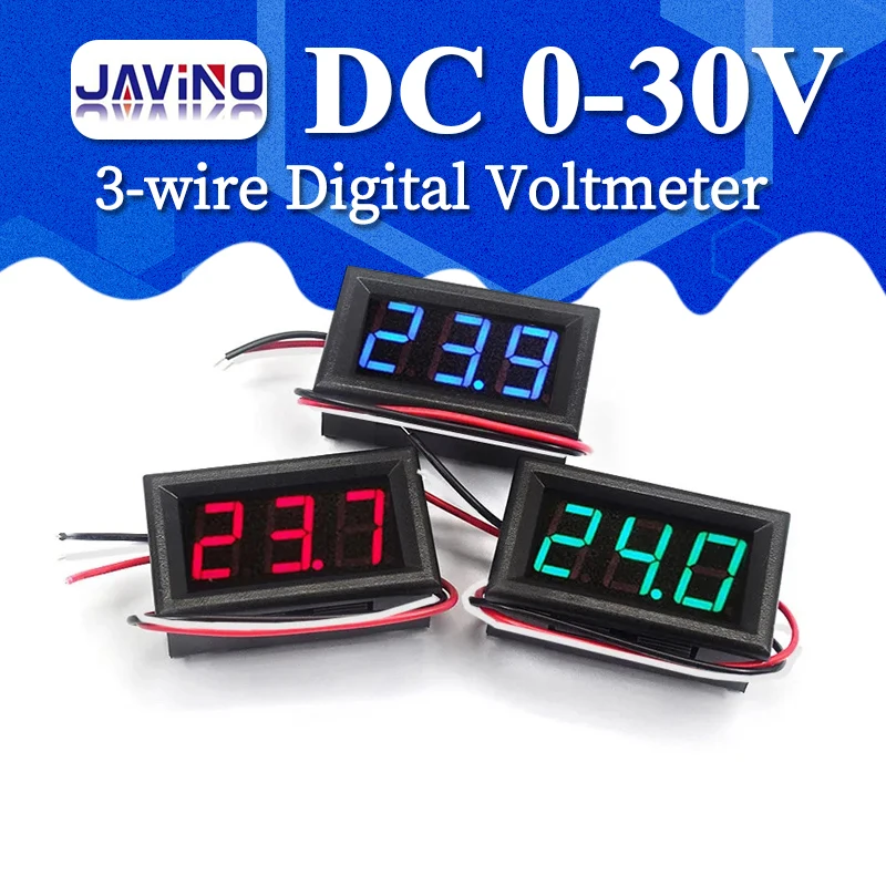 Digital Voltmeter 3-wire DC 0-30V Digital Voltmeter Voltage Panel Meter Red/Blue/Green For 6V 12V Electromobile Motorcycle Car