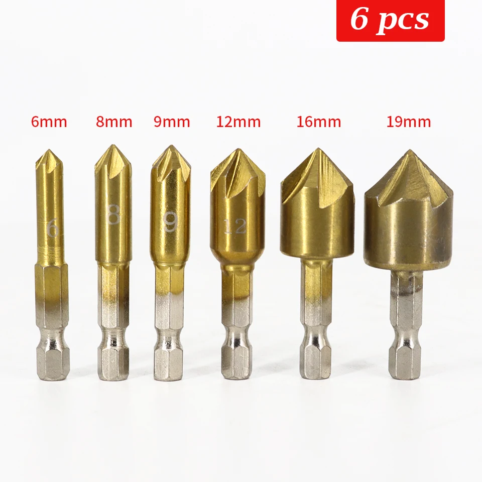 3/6Pcs HSS Chamfer Countersink Chamfer Drill Bit 90 Degree 1/4\