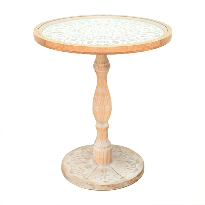 Bord de canapé rétro français, quelques fleurs carrées en bois massif, coin médiéval, balcon de loisirs B & B, petite table ronde, café en verre