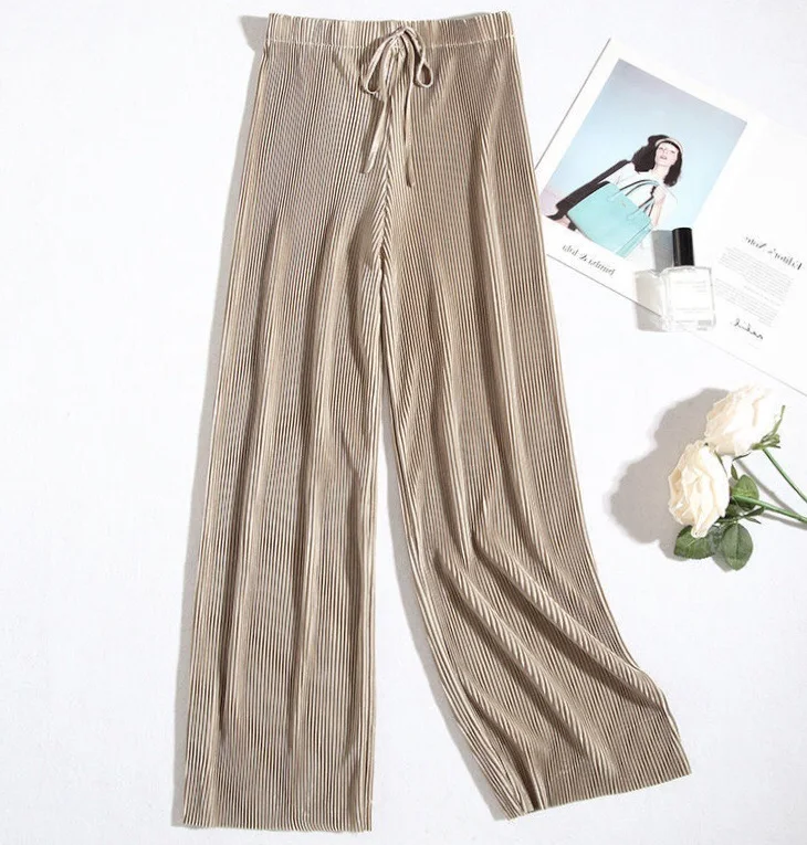 Stacked Pants Wide Leg Pants For Women Casual Elastic High Waist 2021 New Fashion Loose Long Pants Pleated Pant Trousers Femme