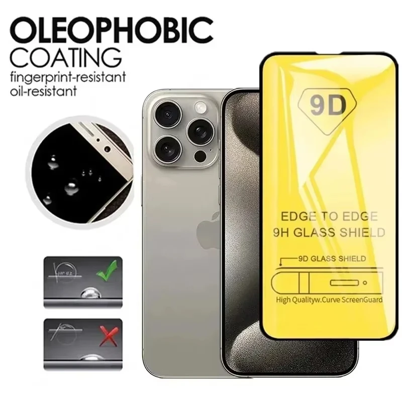 Vidrio Protector 9D para iPhone, Protector de pantalla de vidrio templado para iPhone 13, 11, 12, 15, 14, 16, 15 Pro Max, 7, 8 Plus, XR, XS MAX, 1-5 unidades