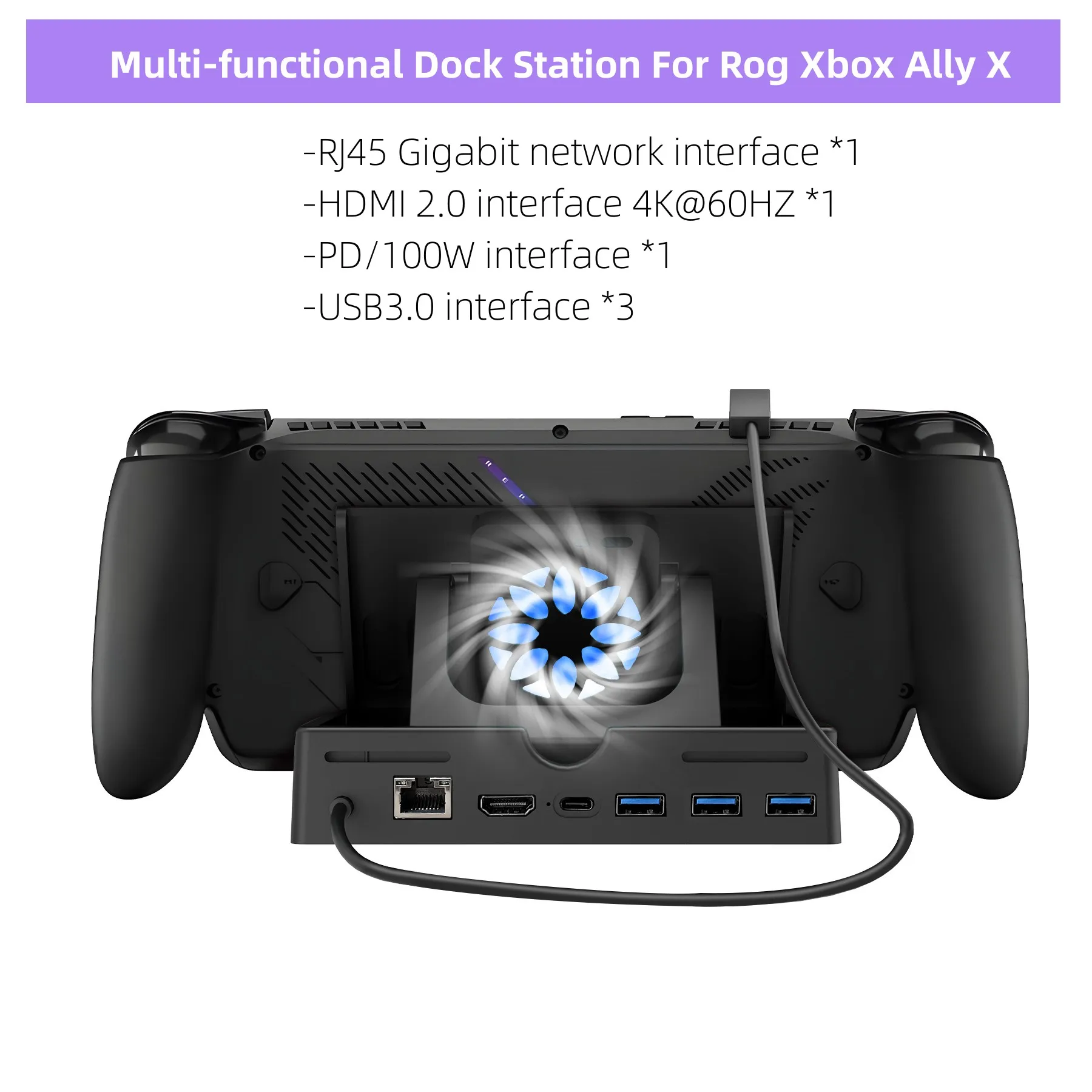 محطة إرساء 4K @ 60 هرتز لـ ROG Xbox Ally X مع مروحة تبريد USB 3.0*3، PD100W وإيثرنت مناسبة لـ ROG Xbox Ally X #1