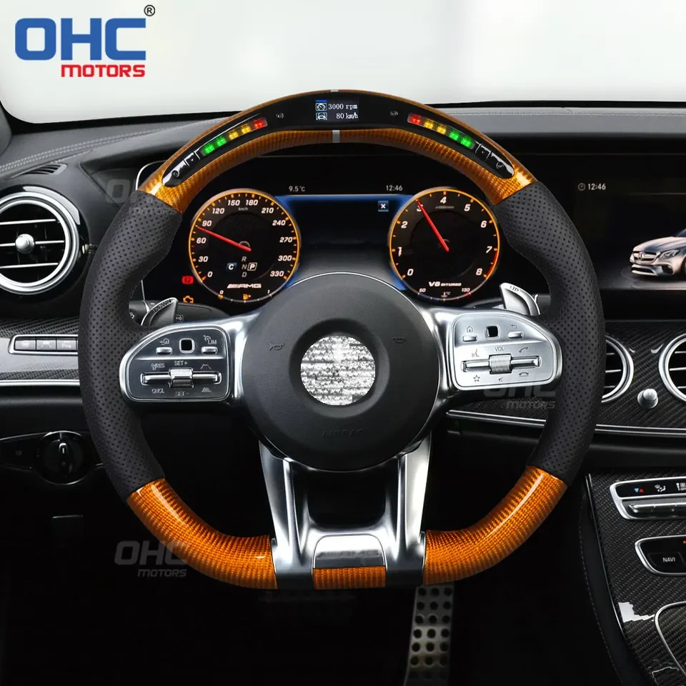 Heated Carbon Fiber Steering Wheel fit For benz AMG GT GLA GLC CLS CLA LED Screen Racing Car Steering Wheel ohc motors