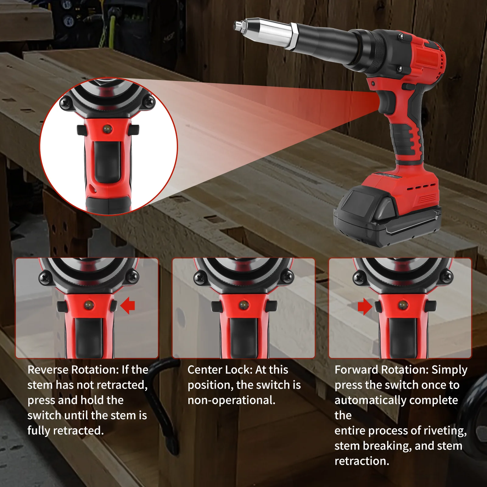 Cordless Rivet Gun Brushless 2.4-4.8mm Rivet Nut Gun Drill Insert Automatic Riveting Tool for Milwaukee 18V Battery (No Battery)