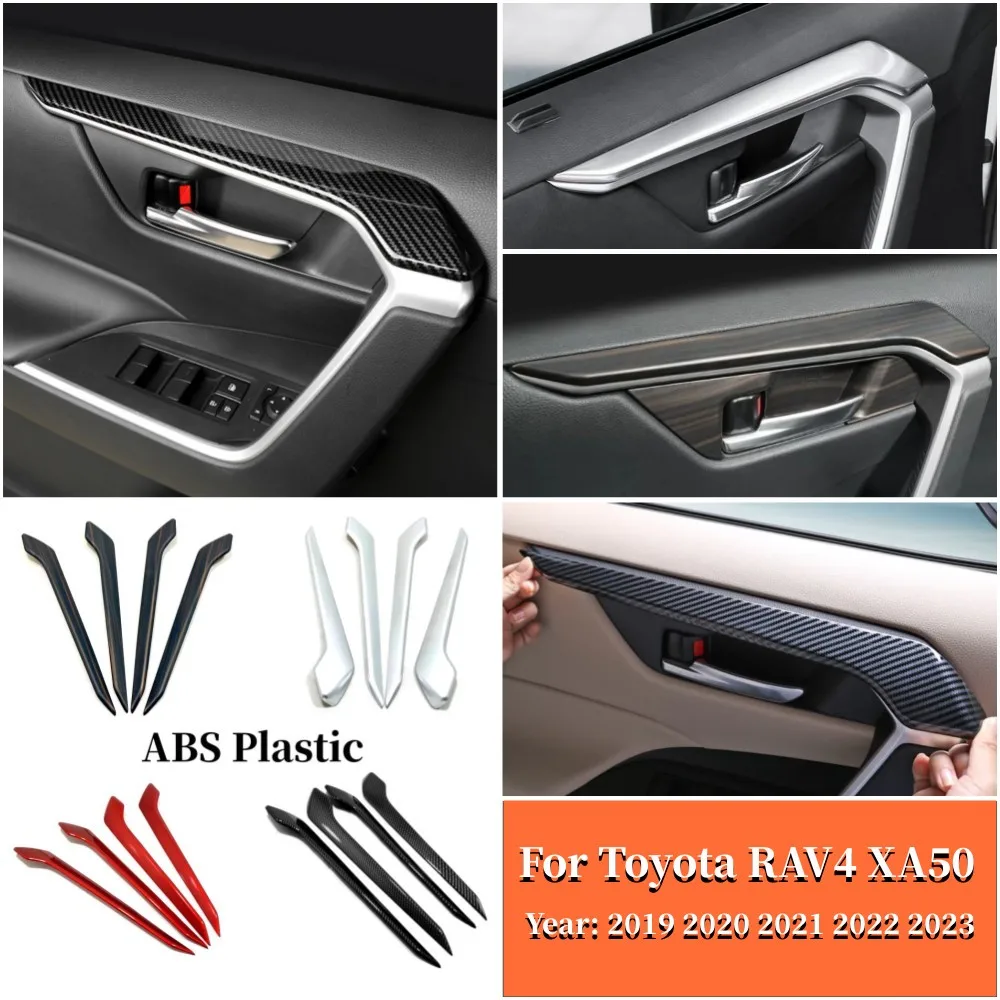 

ABS Carbon fiber Car Door Handles Frame Trims Decoration Cover Strips Accessories For Toyota RAV4 XA50 2019-2022 2023 Hybrid